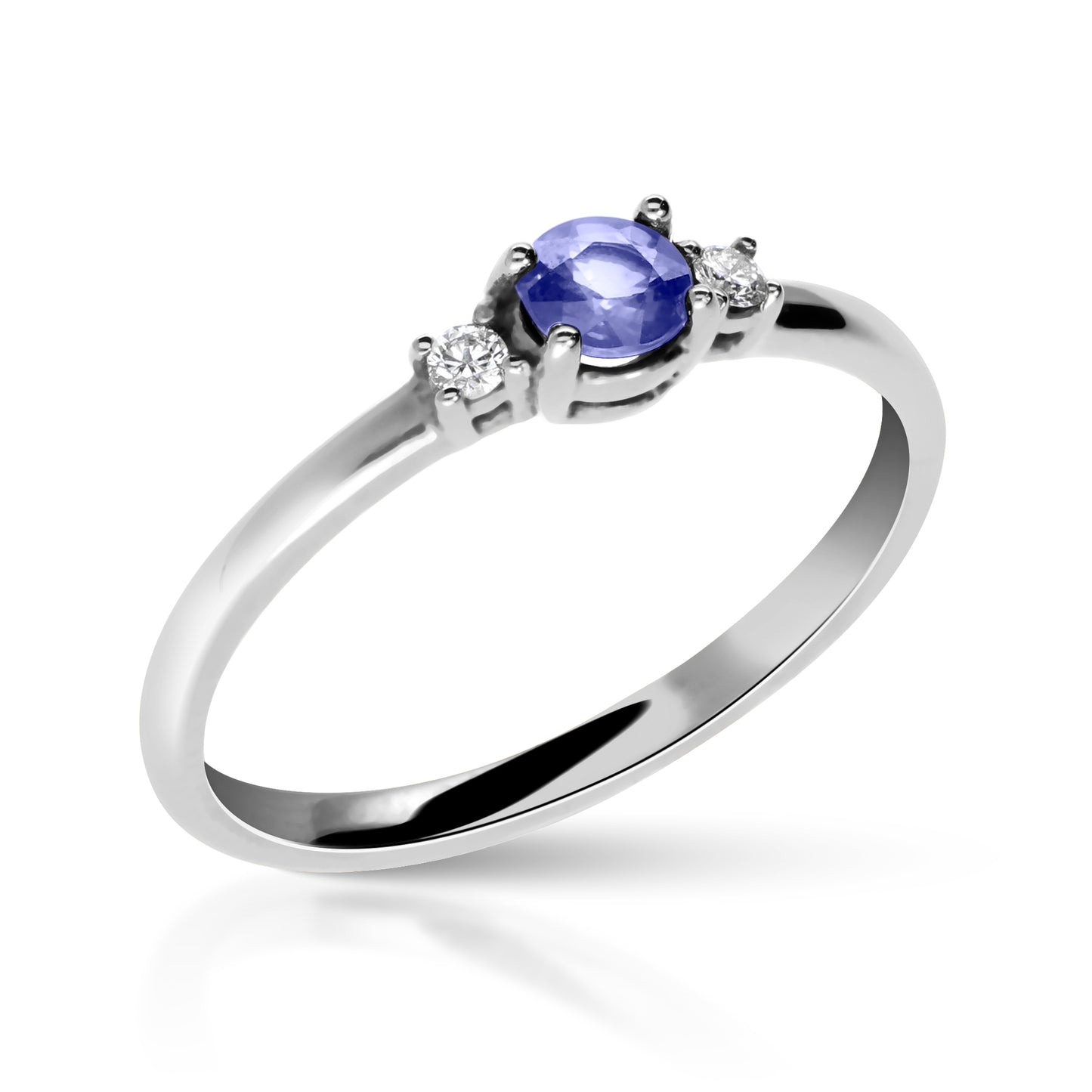 Anillo con zafiro natural talla brillante y diamantes