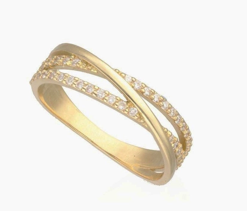 Anillo cruzado oro amarillo 9 K y  diamantes