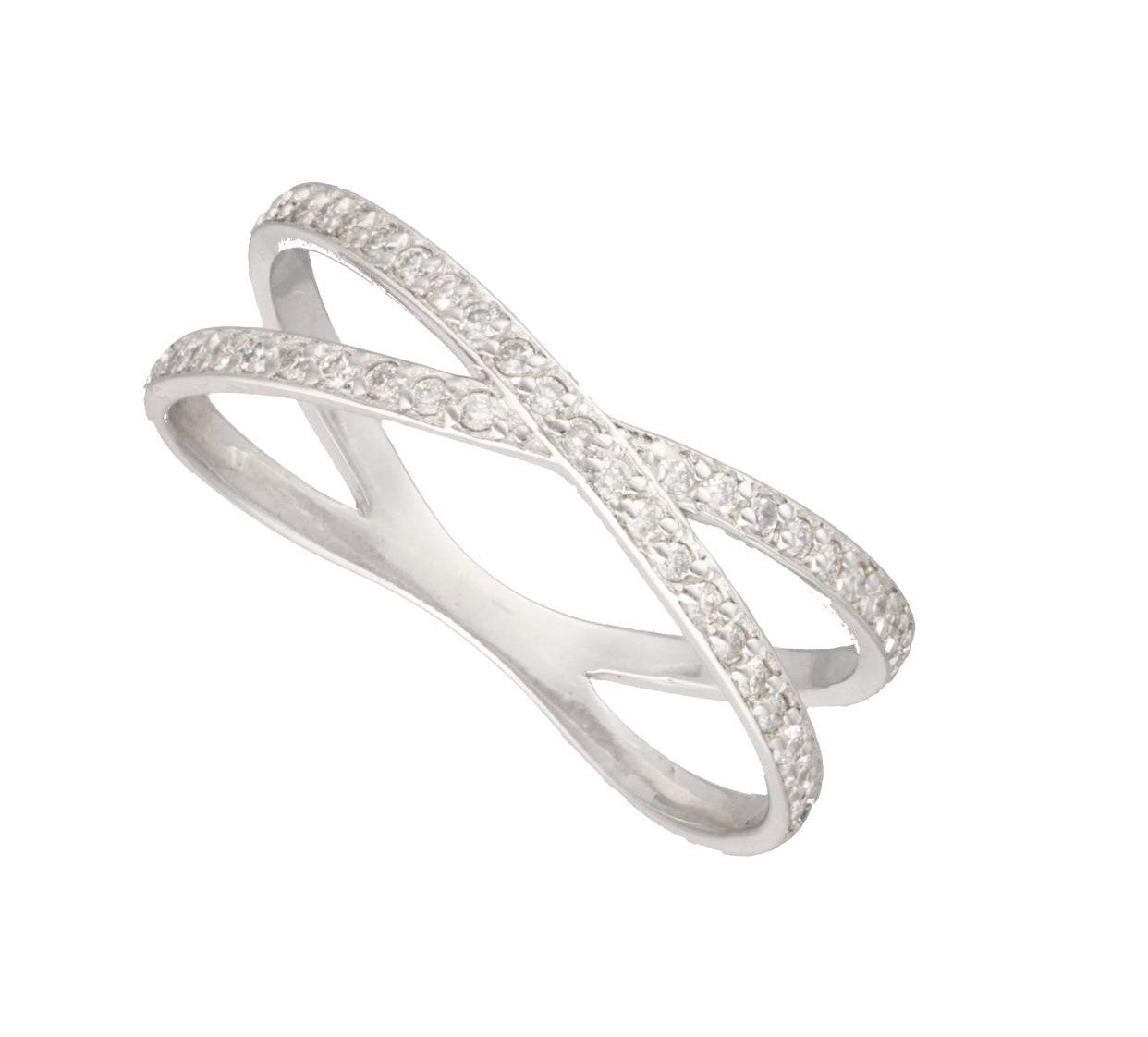 Anillo doble en oro blanco de 9 K con diamantes