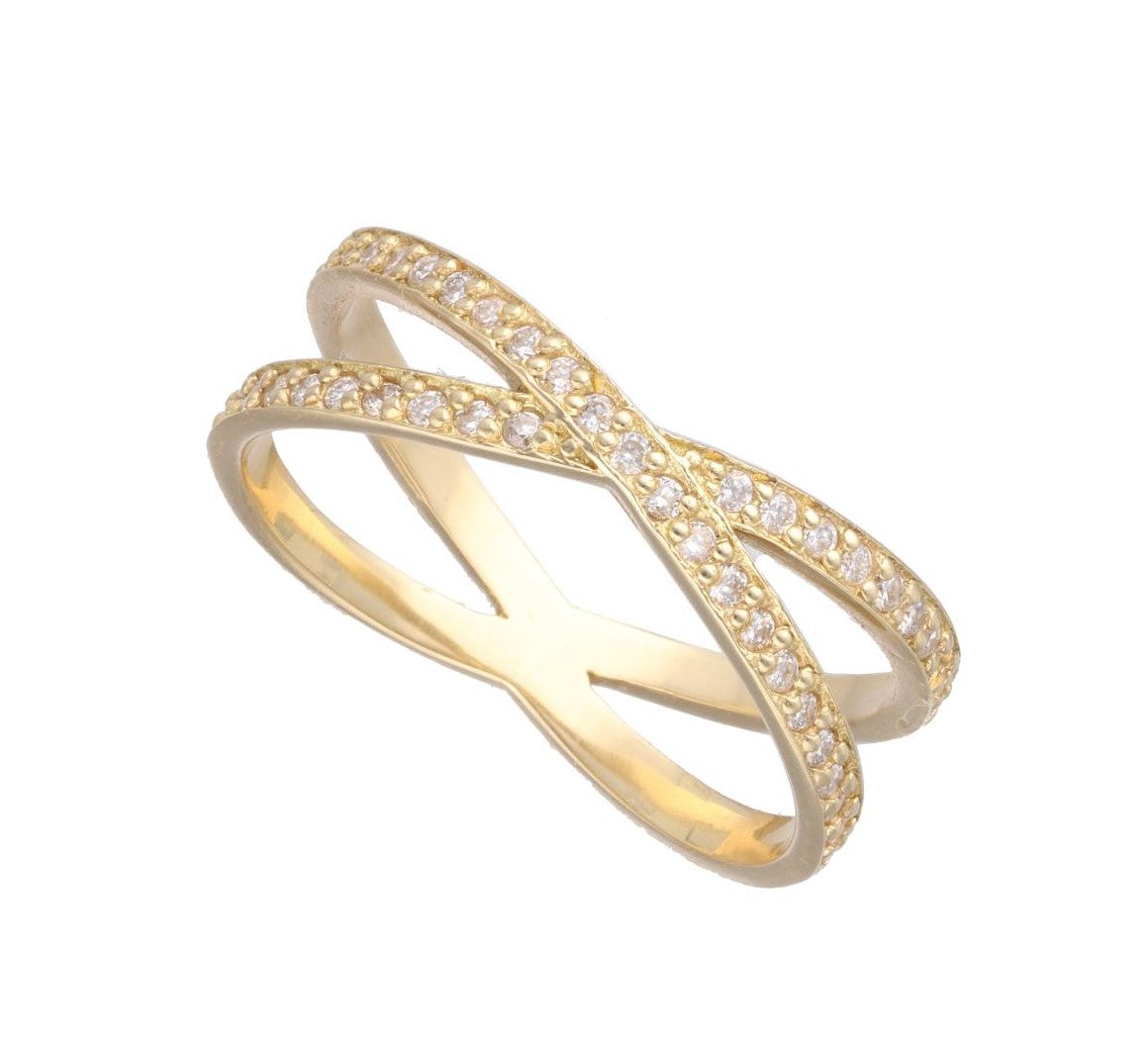 Anillo doble en oro amarillo de 9 K y diamantes