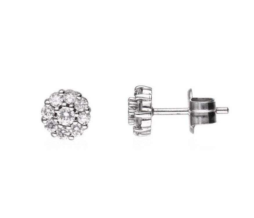 Par de pendientes flor con diamantes en oro 9 Kilates
