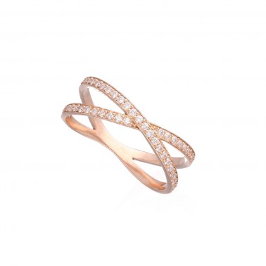 Anillo doble en oro rosa de 9 K y diamantes