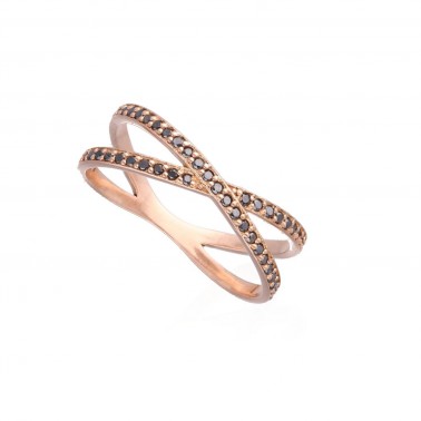 Anillo doble en oro rosa de 9 K y diamante black