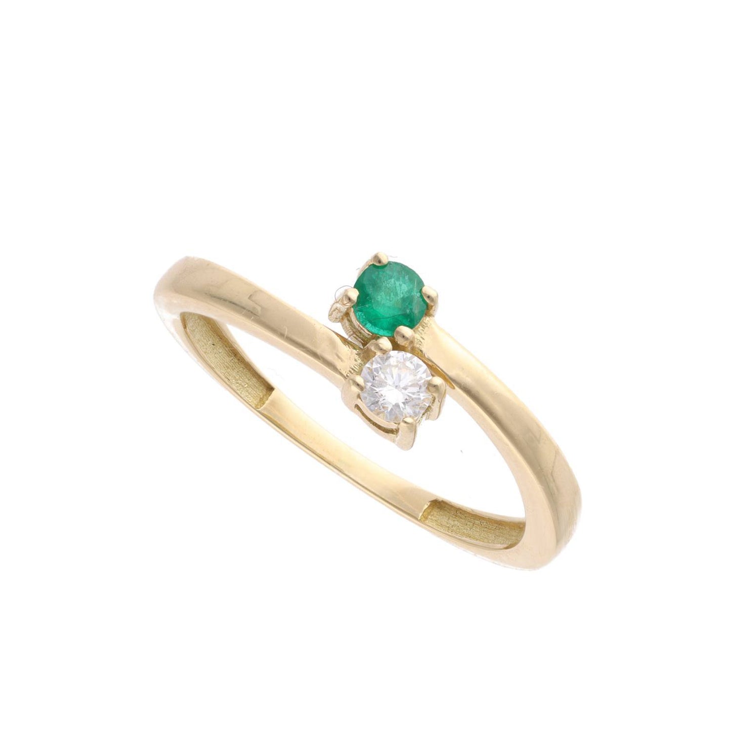 Anillo tu y yo  esmeralda con diamante en oro amarillo de 9 K