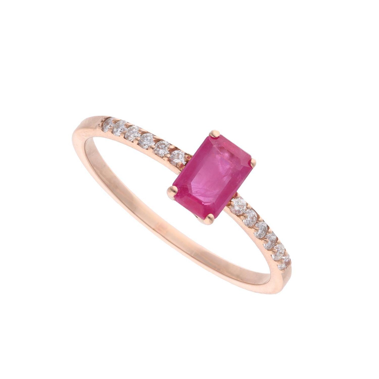 Anillo rubí octógono con diamantes en oro rosa de 9 K