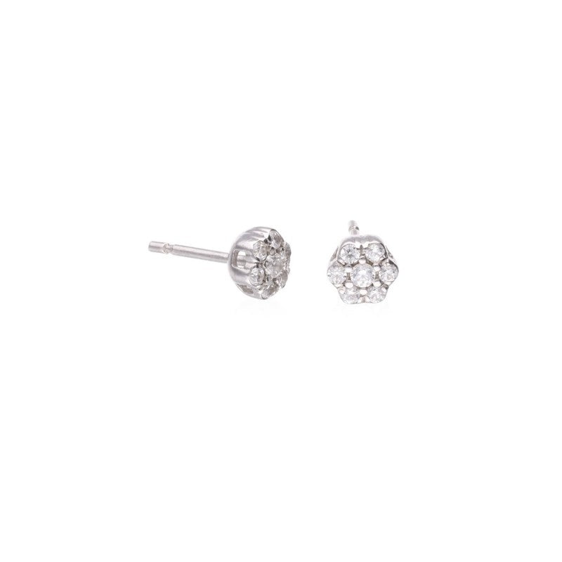 Par de pendientes roseta con diamantes en oro de 9 Kilates