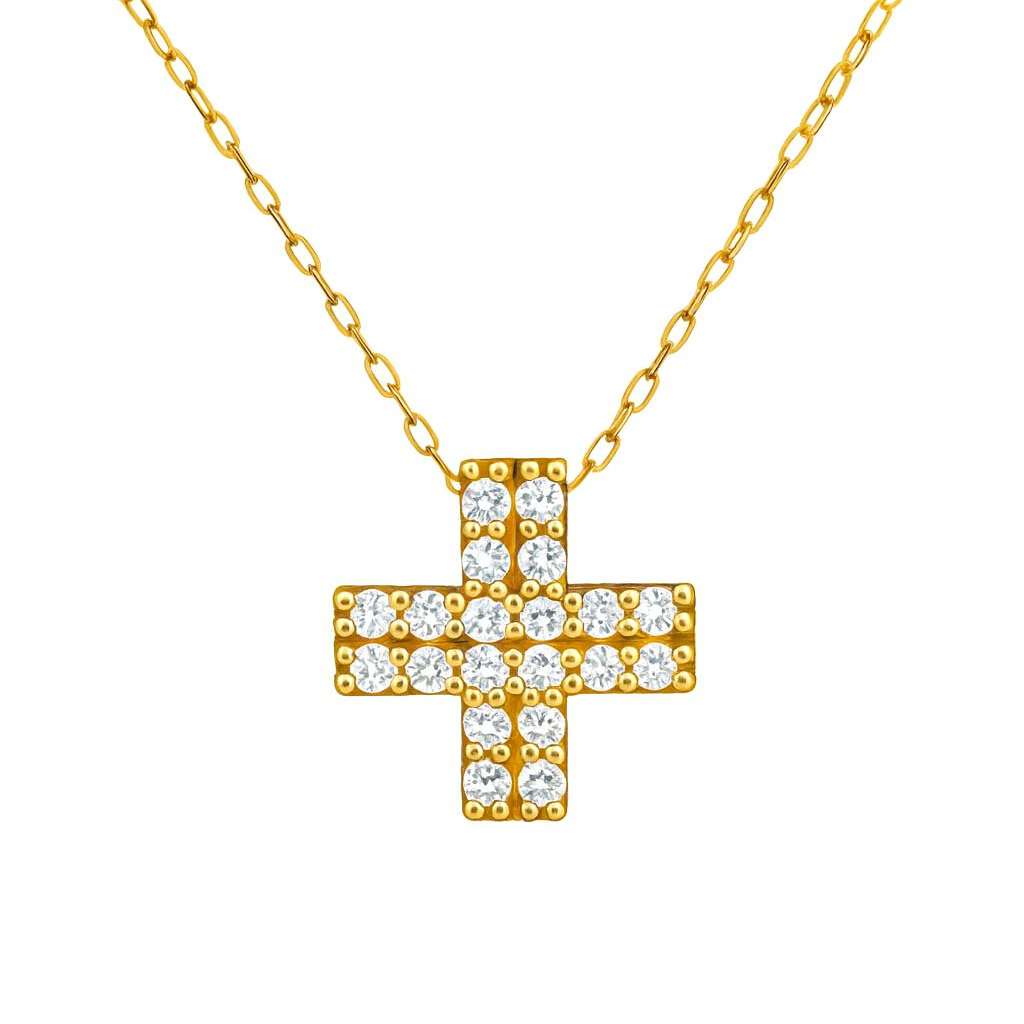 Colgante cruz doble con diamantes