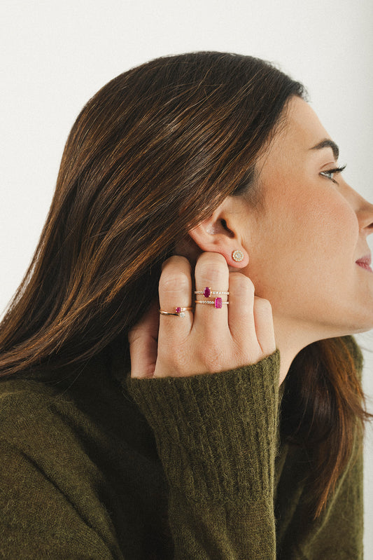 Anillo rubí octógono con diamantes en oro rosa de 9 K