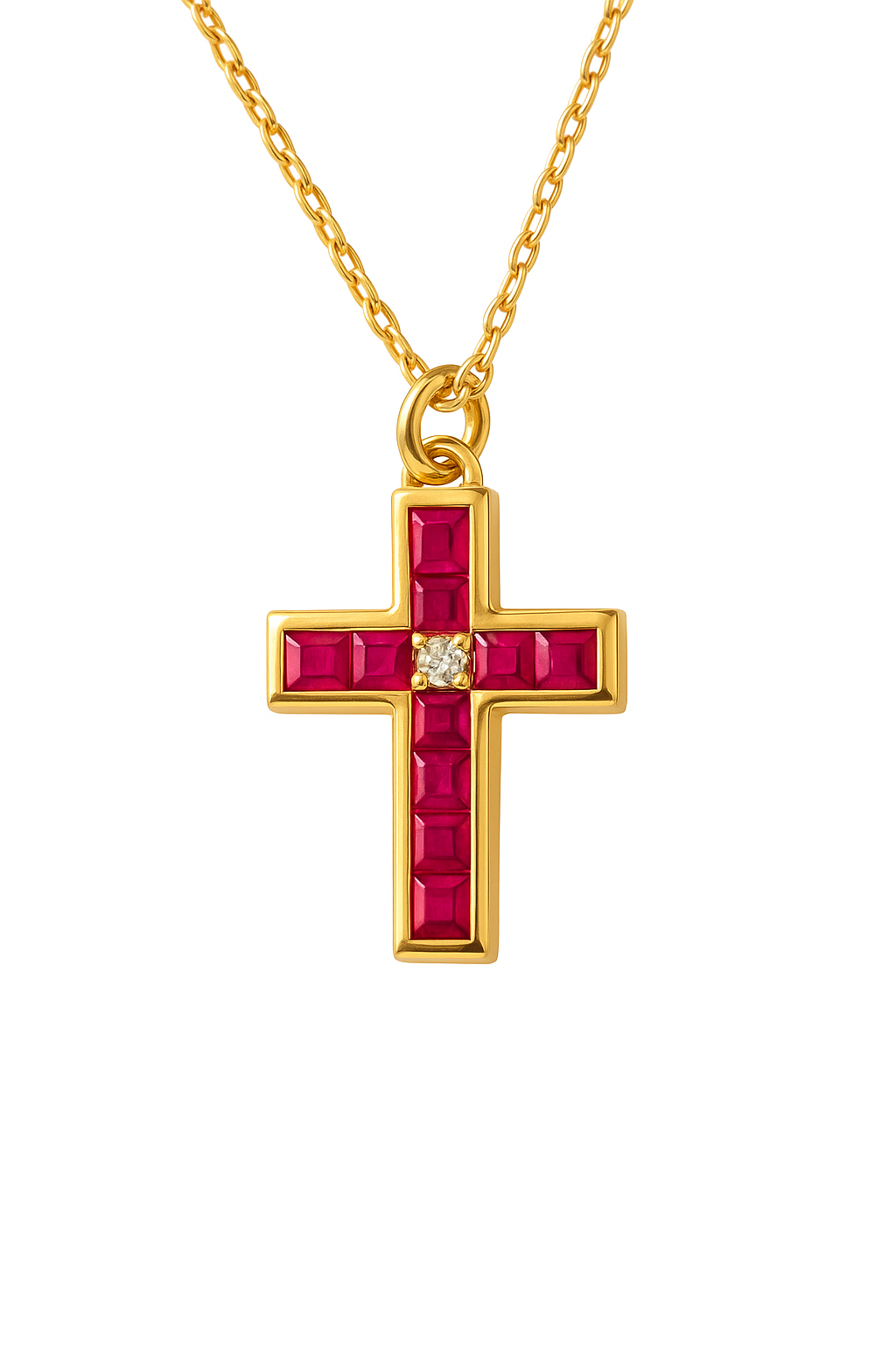 Colgante cruz con rubí y diamante