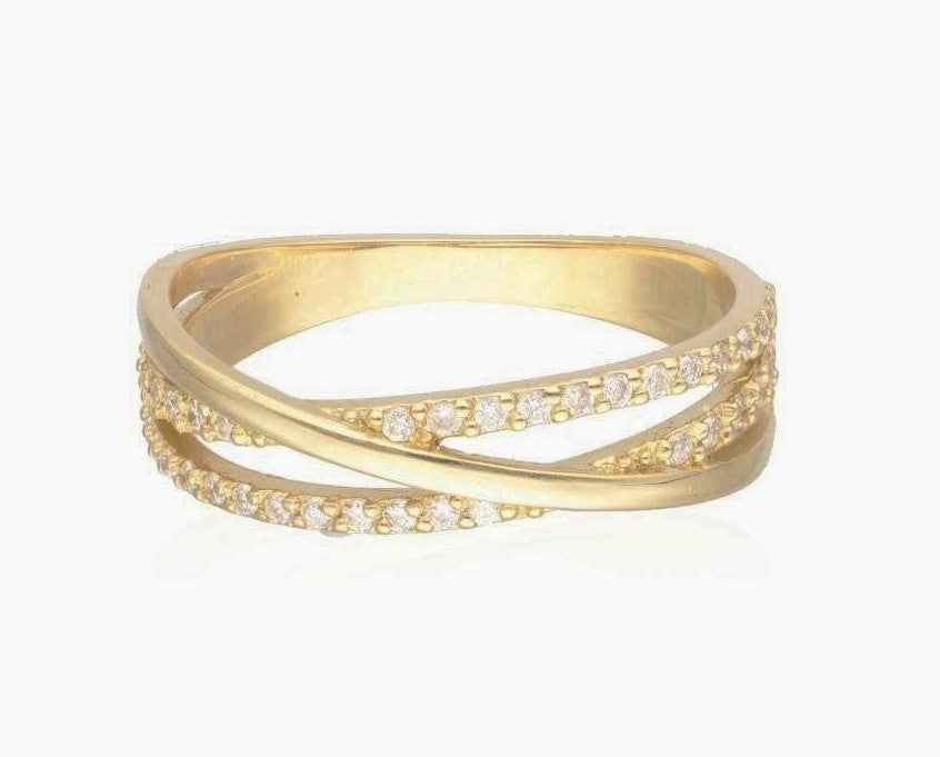 Anillo cruzado oro amarillo 18 K y  diamantes
