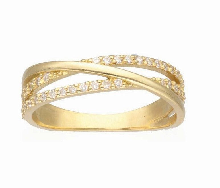 Anillo cruzado oro amarillo 18 K y  diamantes