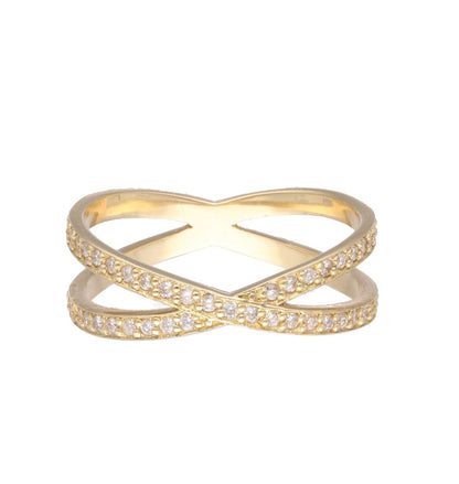 Anillo doble en oro amarillo de 18 K y diamantes