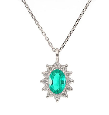 Colgante orla diamantes y piedra de color