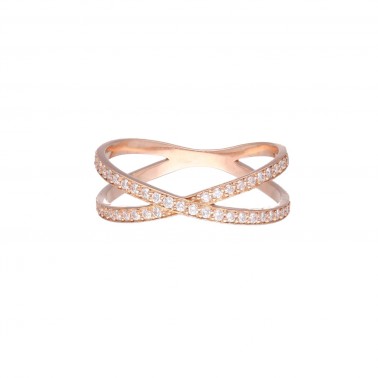 Anillo doble en oro rosa de 18 K y diamantes