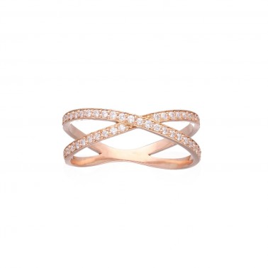 Anillo doble en oro rosa de 18 K y diamantes