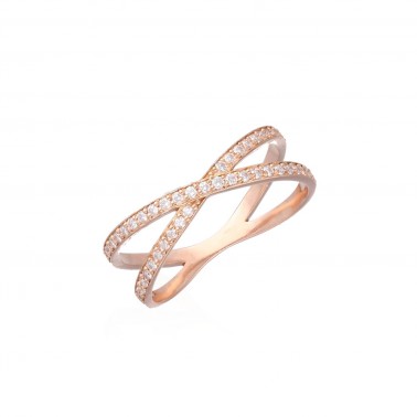 Anillo doble en oro rosa de 18 K y diamantes