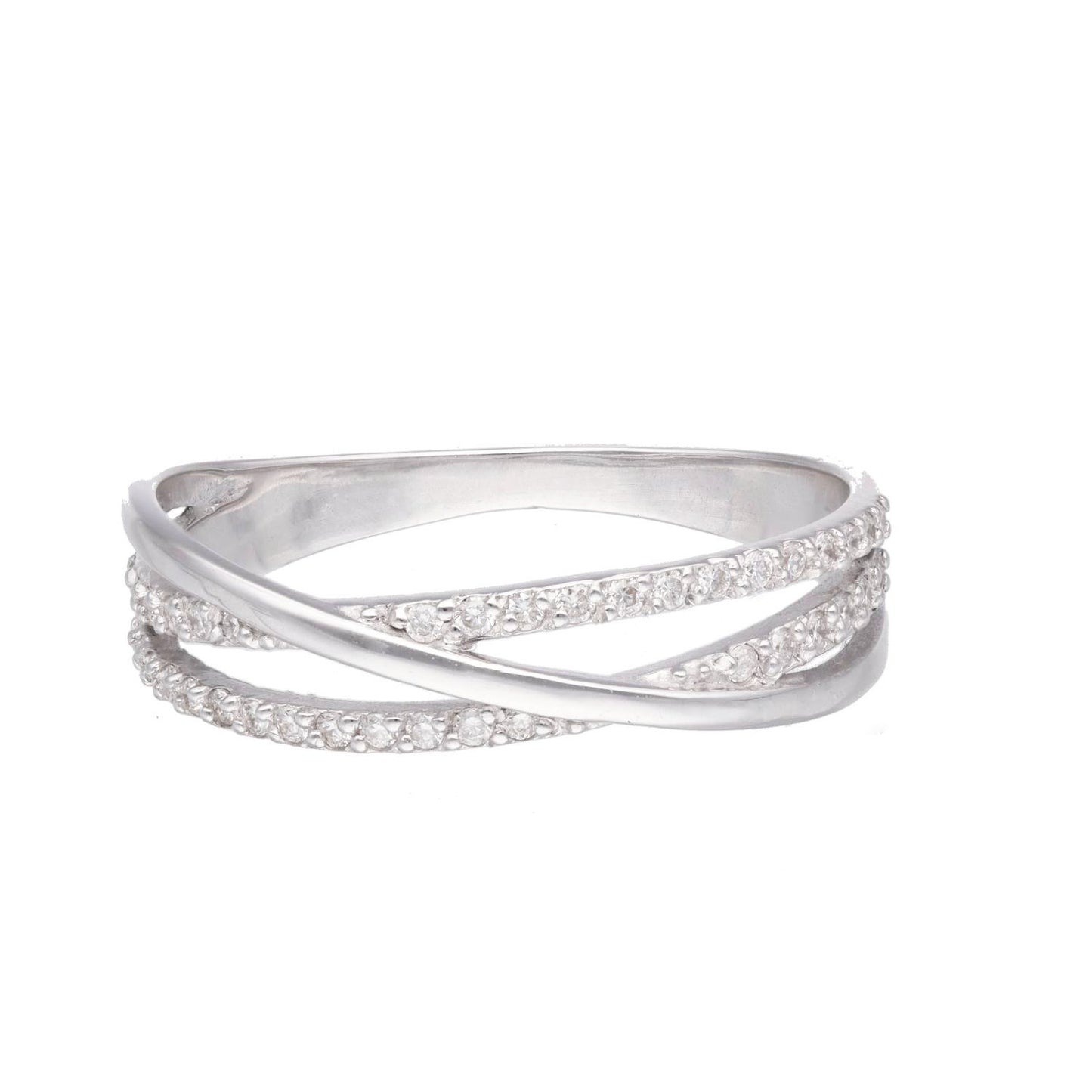 Anillo cruzado oro blanco 18 K y diamantes