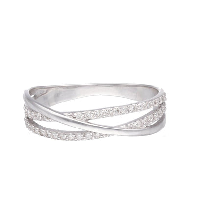 Anillo cruzado oro blanco 18 K y diamantes