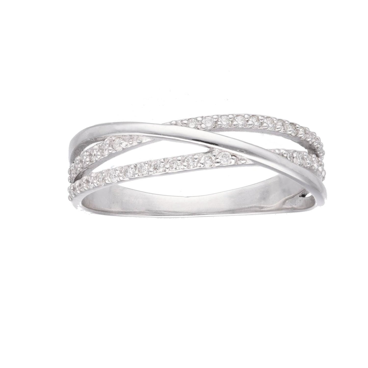 Anillo cruzado oro blanco 18 K y diamantes