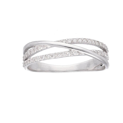 Anillo cruzado oro blanco 18 K y diamantes