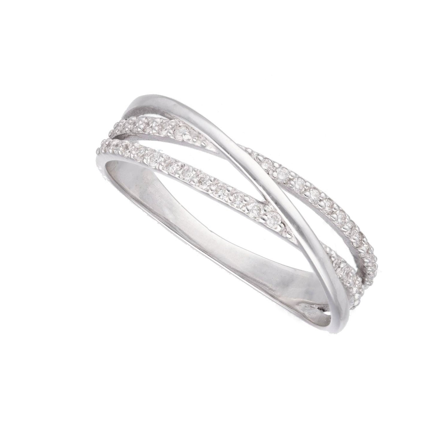 Anillo cruzado oro blanco 18 K y diamantes