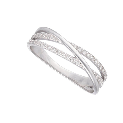 Anillo cruzado oro blanco 18 K y diamantes