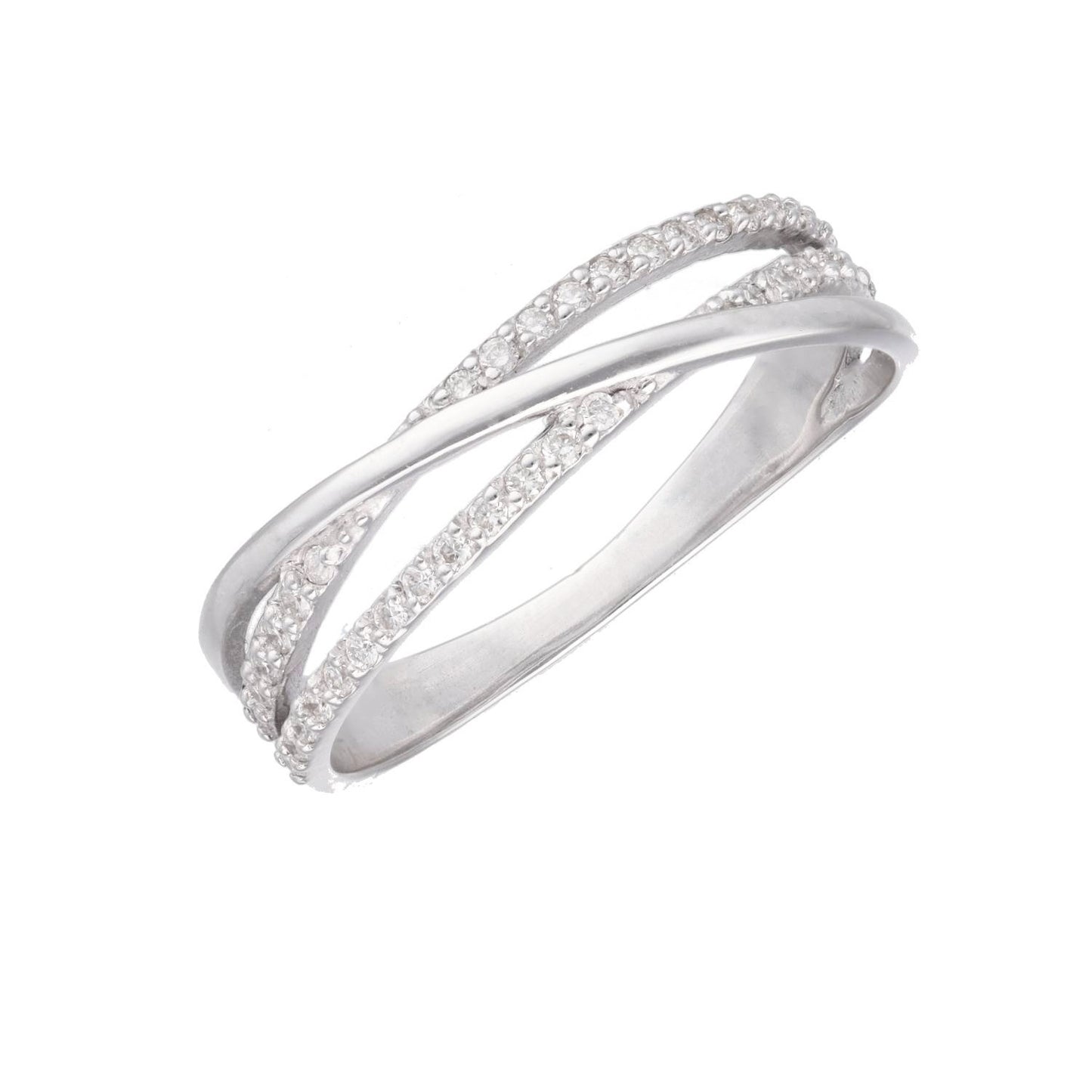 Anillo cruzado oro blanco 18 K y diamantes