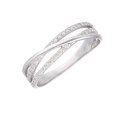 Anillo cruzado oro blanco 18 K y diamantes