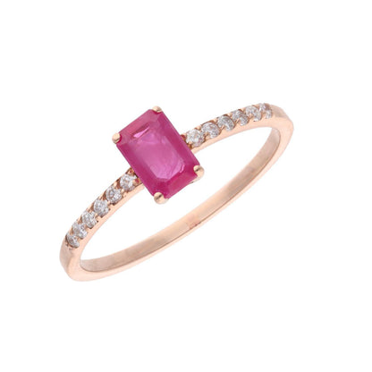 Anillo rubí octógono con diamantes en oro rosa de 9 K