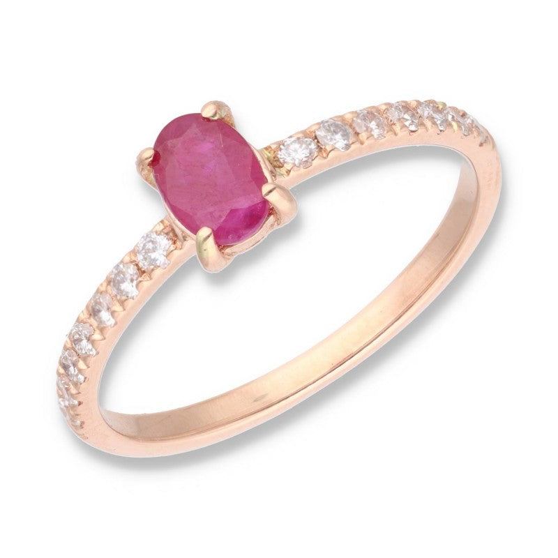 Anillo rubí oval con diamantes en oro rosa de 9 K