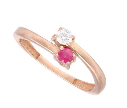 Anillo tu y yo  rubí con diamante en oro rosa de 18 K